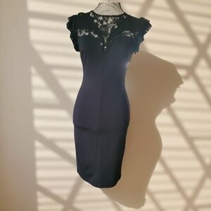 fab'rik Blue Sheath Mini Dress with Flutter Cap Sleeves